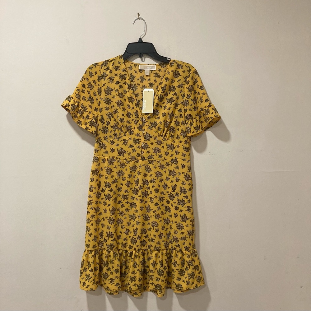 Michael Kors Jasmine Yellow Floral Mini Dress M